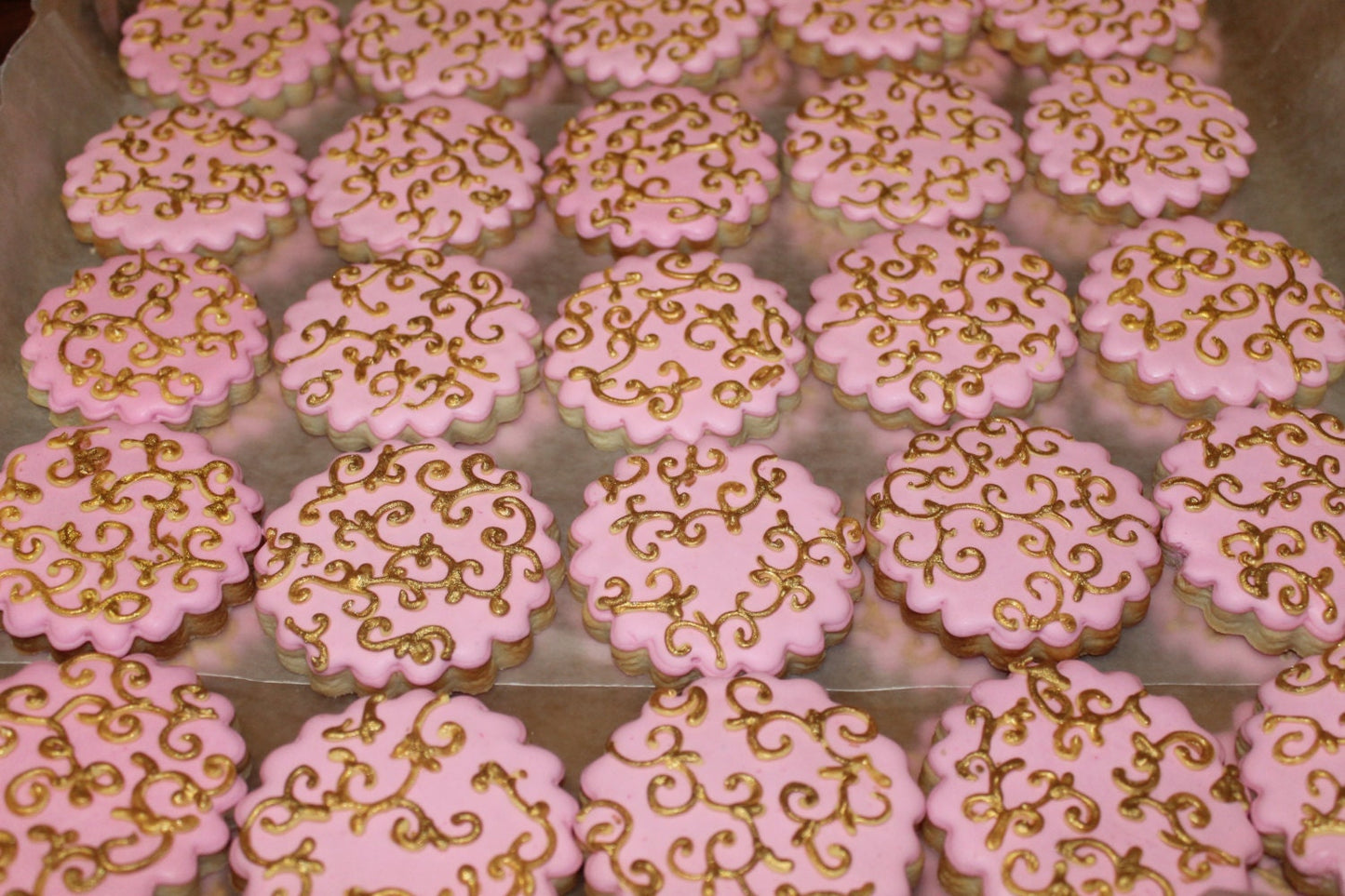 wedding cookies pink and gold One Dozen (12) - Ladybug bake shop