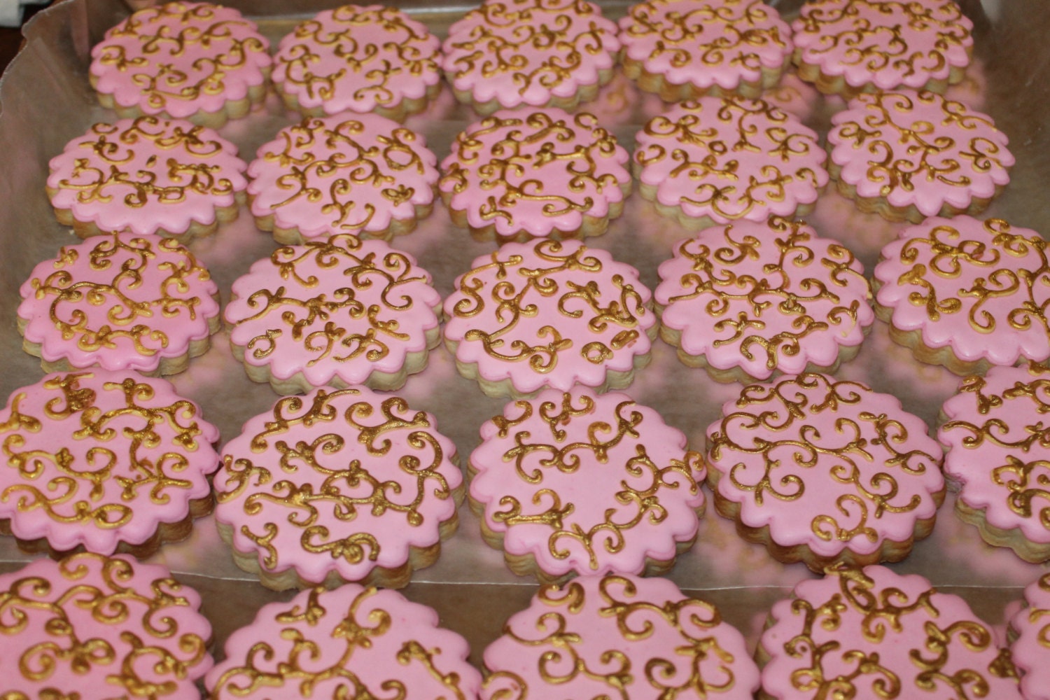 wedding cookies pink and gold One Dozen (12) - Ladybug bake shop