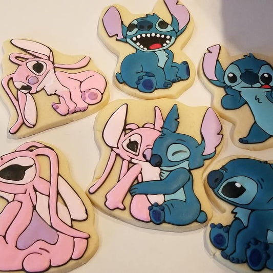 stitch and angel inspired cookies One Dozen (12) - Ladybug bake shop