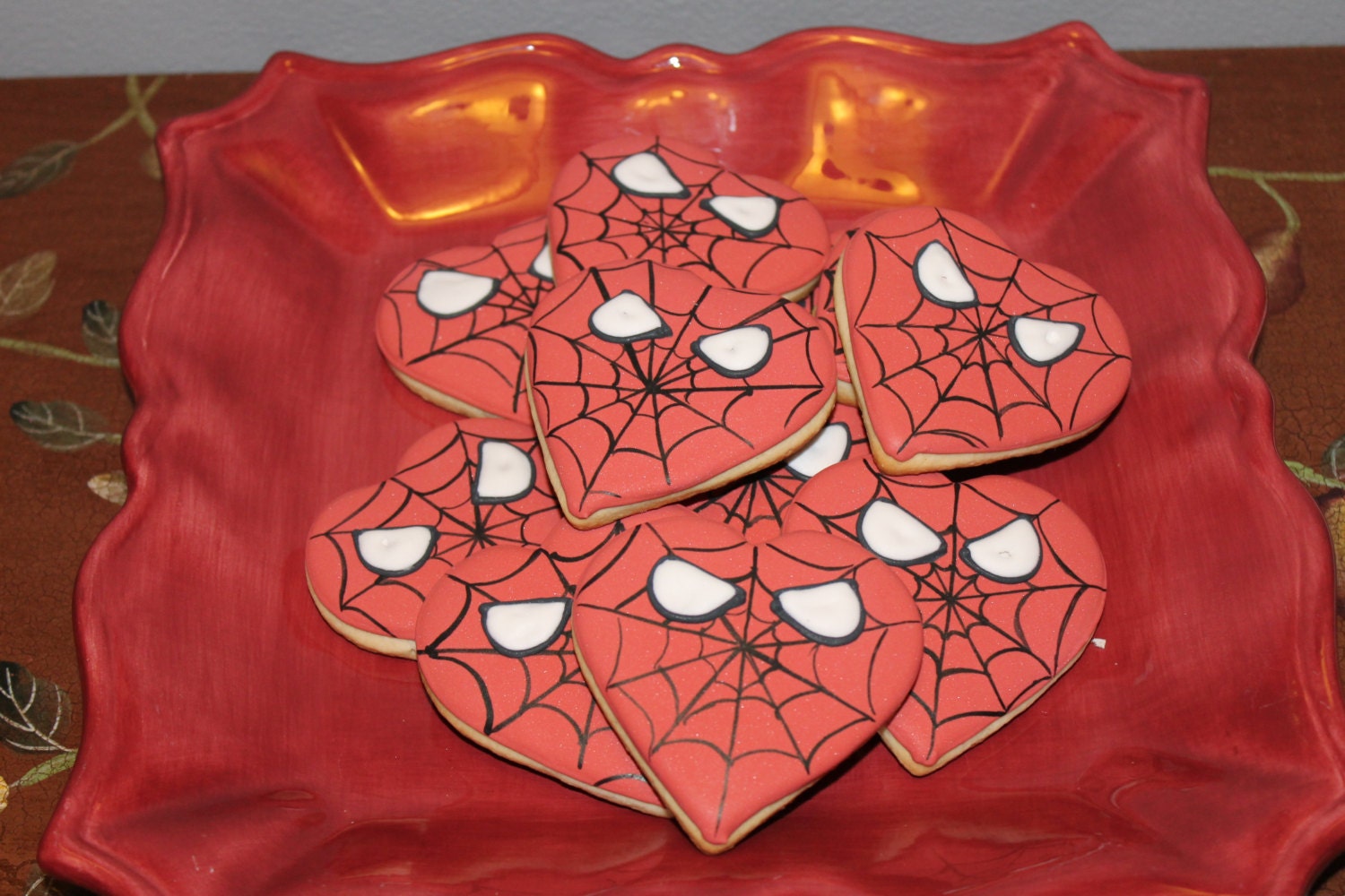 Spiderman inspired Heart Cookies One Dozen (12) - Ladybug bake shop