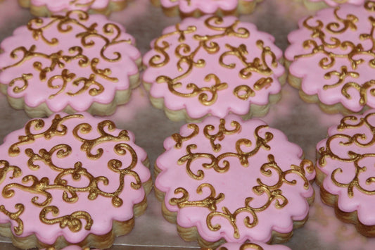 wedding cookies pink and gold One Dozen (12) - Ladybug bake shop